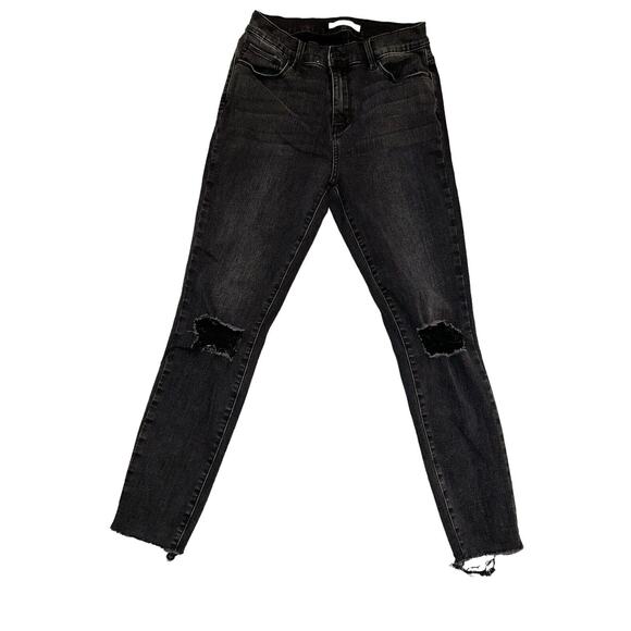PacSun Denim - Pacsun Distressed Black Wash High Rise‎ Skinny Jeans Ripped Knee Raw Hem